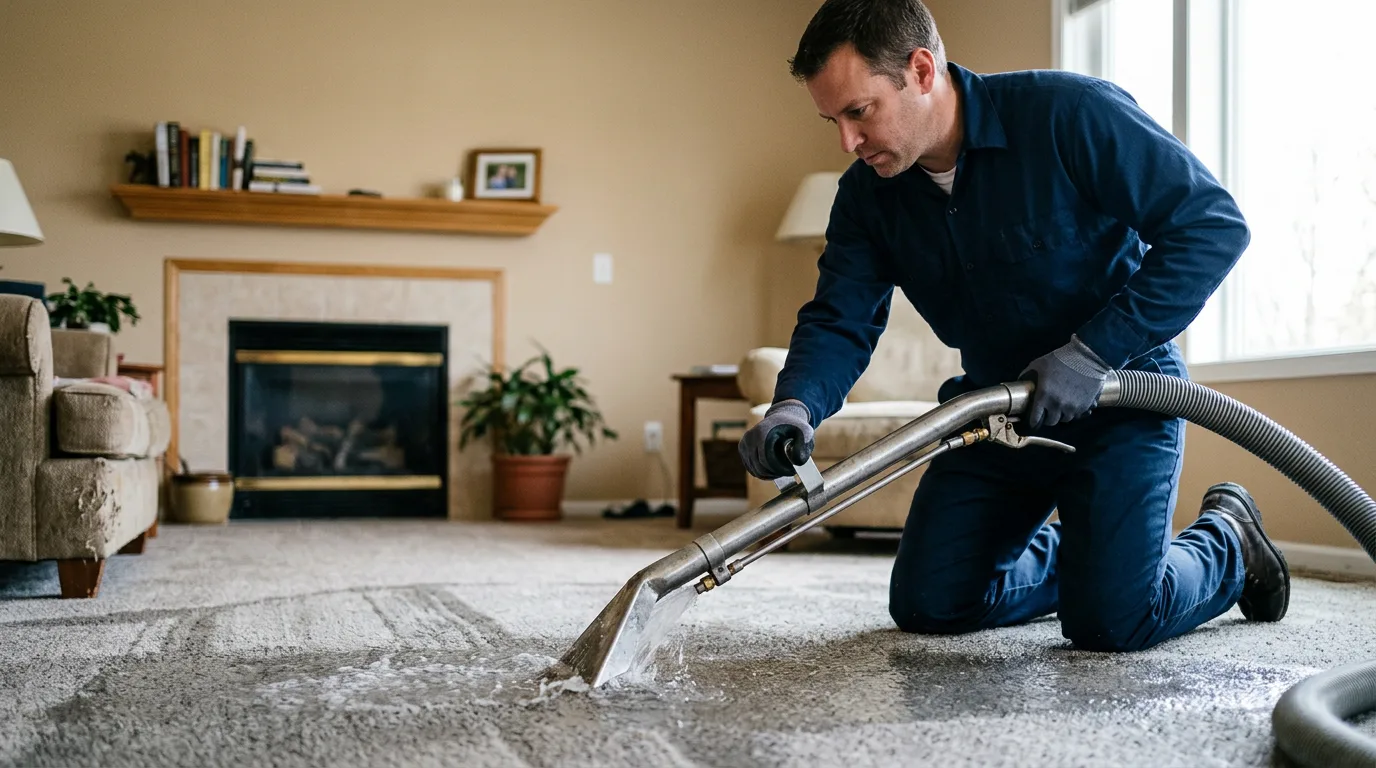 Water damage restoration technician working near Great Lakes, IL